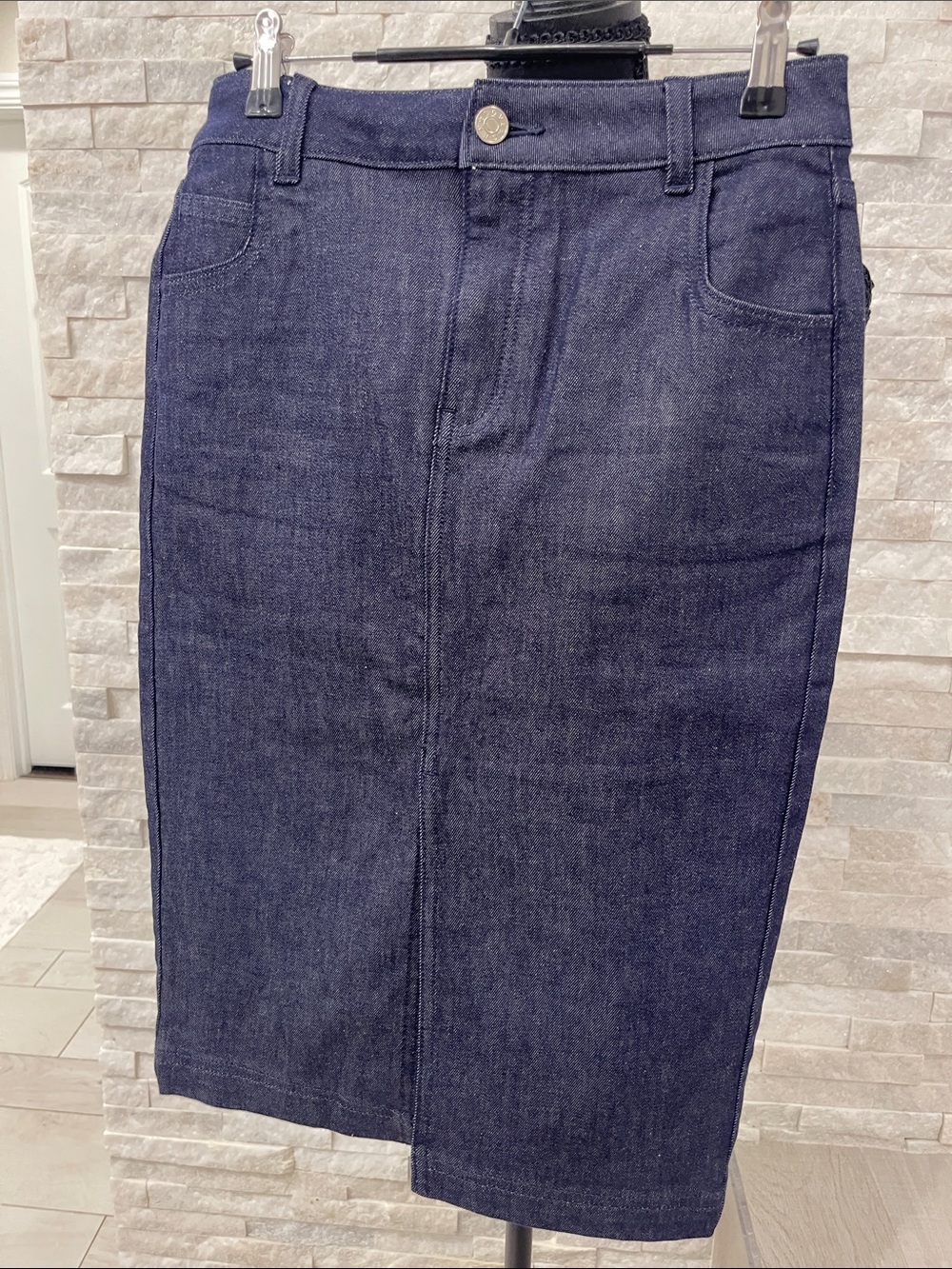Generation Love Straight Leg Denim Skirt in Dark Blue
